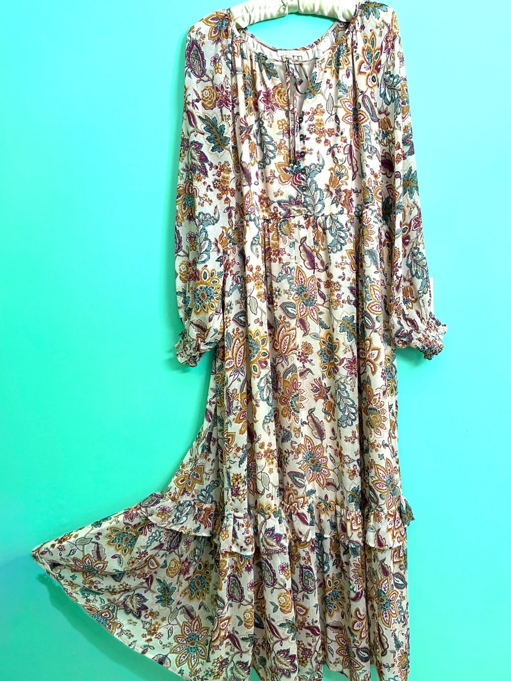 Kate & Sam Boho  Tiered Floral Long Sleeve Maxi Dress